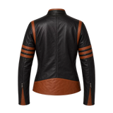 Women’s Brown Stripes Leather Biker Jacket | Vintage Racer Style