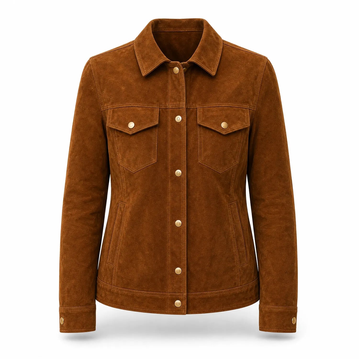 Women’s Brown Suede Trucker Jacket | Classic Leather Shirt Jacket Style