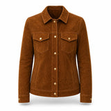 Women’s Brown Suede Trucker Jacket | Classic Leather Shirt Jacket Style