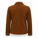 Women’s Brown Suede Trucker Jacket | Classic Leather Shirt Jacket Style