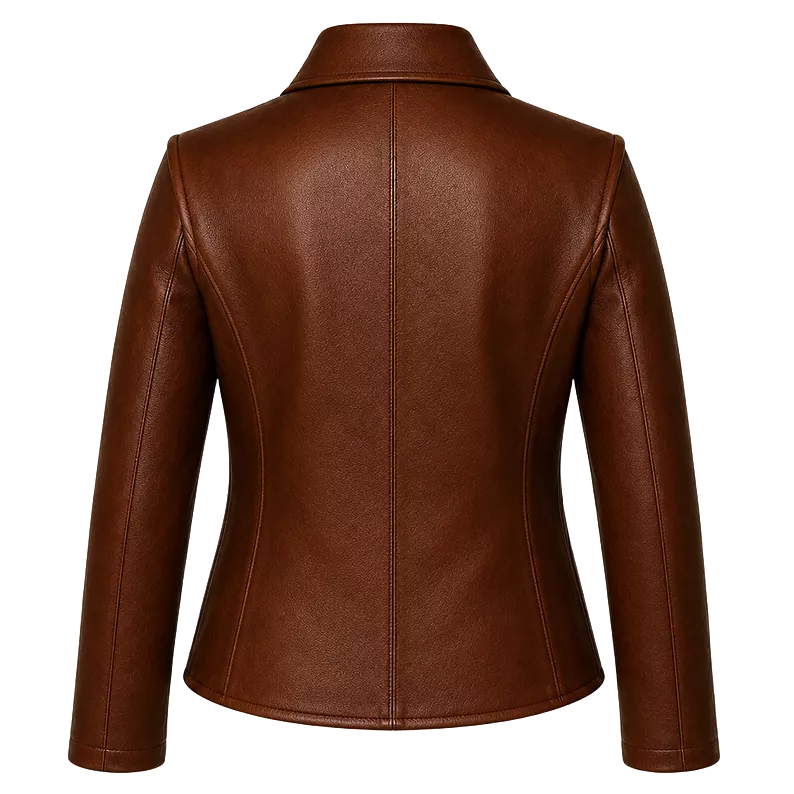 Women’s Brown Wrap Leather Jacket | Asymmetric Button Front Coat
