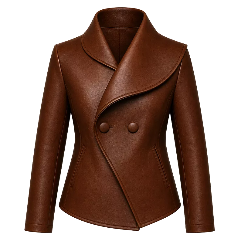 Women’s Brown Wrap Leather Jacket | Asymmetric Button Front Coat