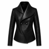 Women’s Wrap Leather Jacket | Asymmetric Button Front Blazer Style Coat