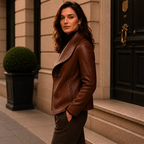Women’s Brown Wrap Leather Jacket | Asymmetric Button Front Coat