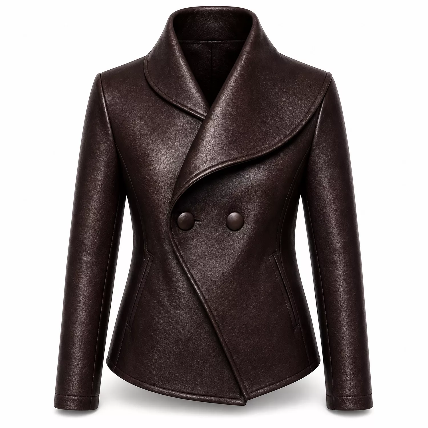 Women’s Wrap Leather Jacket | Asymmetric Button Front Blazer Style Coat