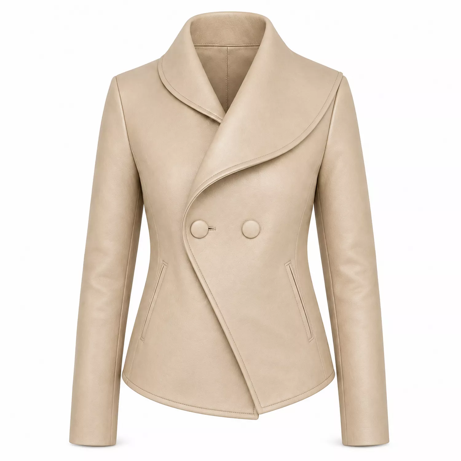 Women’s Wrap Leather Jacket | Asymmetric Button Front Blazer Style Coat