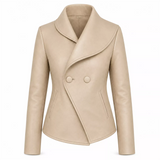Women’s Wrap Leather Jacket | Asymmetric Button Front Blazer Style Coat