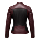 Women’s Burgundy Black Leather Biker Jacket | Moto Style Zip Jacket