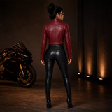 Women’s Burgundy Cropped Leather Biker Jacket | Asymmetrical Zip Moto Jacket