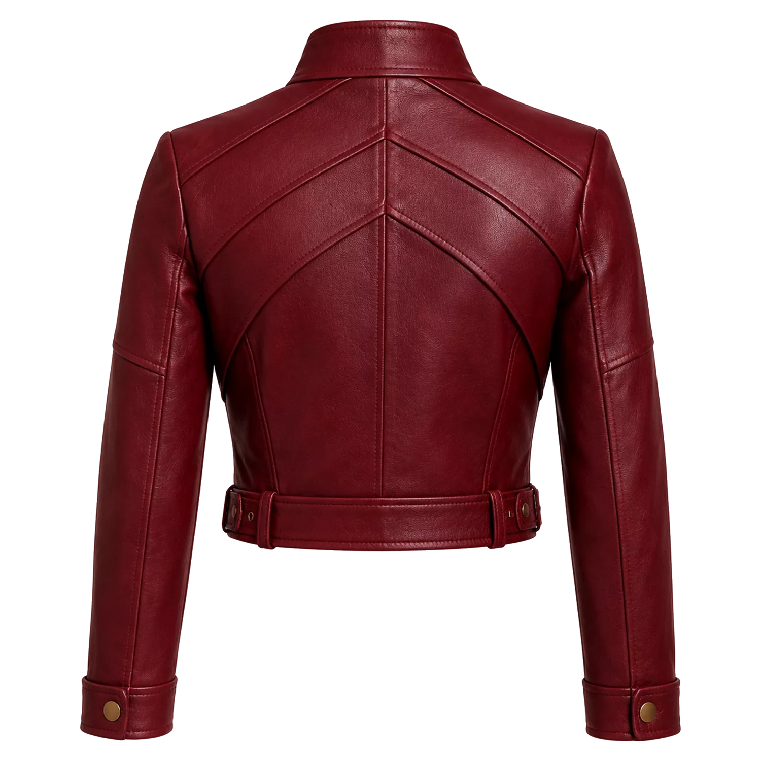 Women’s Burgundy Cropped Leather Biker Jacket | Asymmetrical Zip Moto Jacket