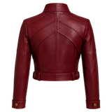 Women’s Burgundy Cropped Leather Biker Jacket | Asymmetrical Zip Moto Jacket