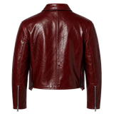 Women’s Burgundy Leather Jacket with Zip Front | Glossy Cropped Moto Jacket