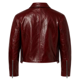 Men’s Burgundy Leather Zip Jacket with Shirt Collar | Glossy Casual Moto Jacket