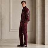 Men’s Burgundy Leather Zip Jacket with Shirt Collar | Glossy Casual Moto Jacket