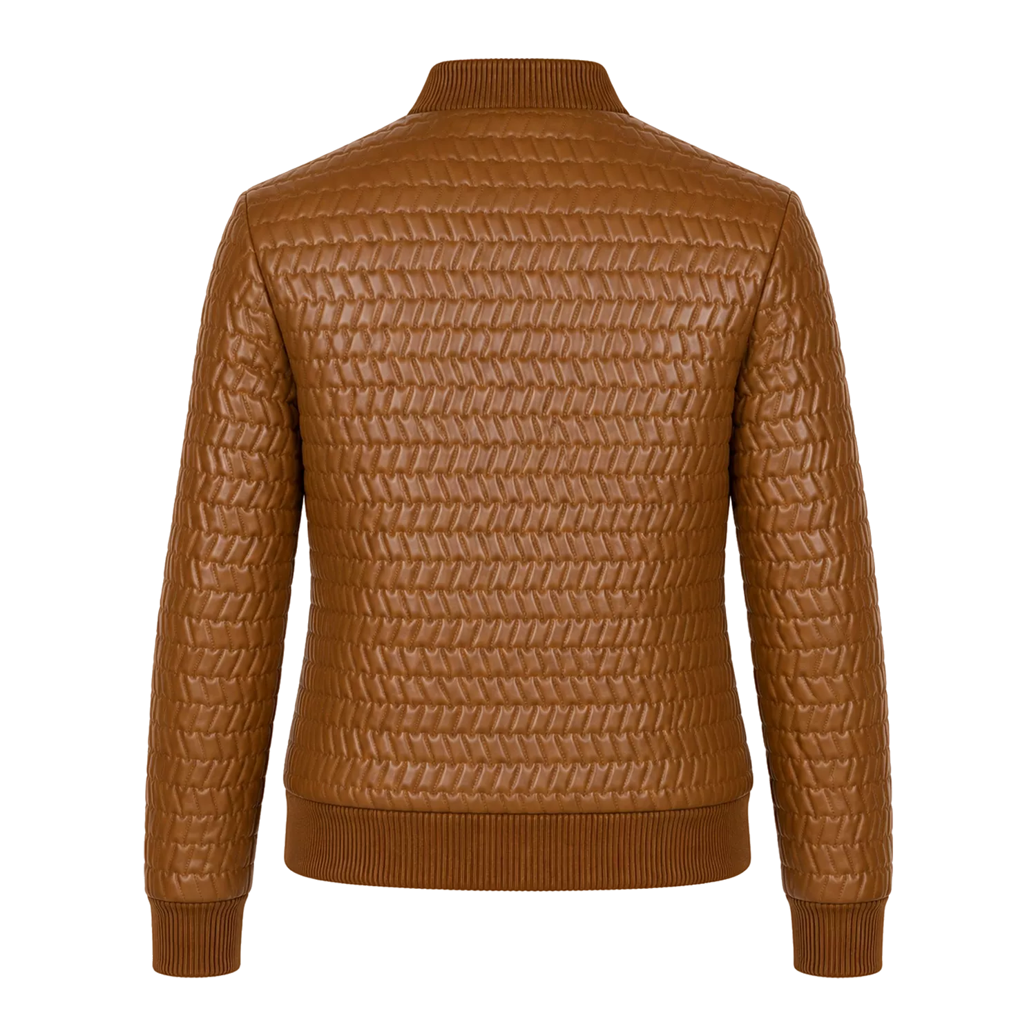 Women’s Cognac Brown Quilted Leather Bomber Jacket | Zip-Up Winter Jacket