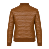 Women’s Cognac Brown Quilted Leather Bomber Jacket | Zip-Up Winter Jacket
