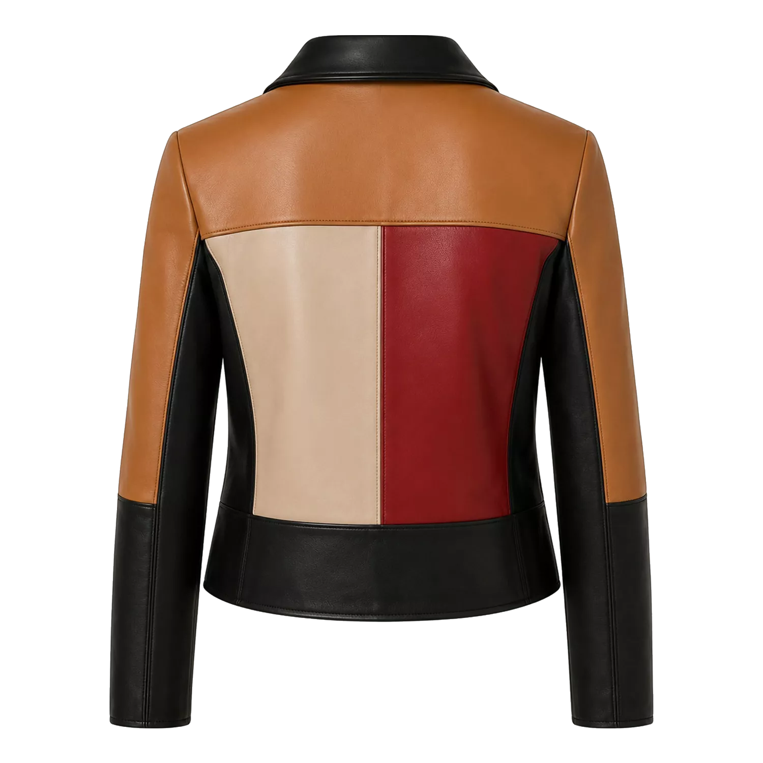 Women’s Colorblock Leather Moto Jacket | Black Red Tan Biker Jacket
