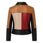 Women’s Colorblock Leather Moto Jacket | Black Red Tan Biker Jacket