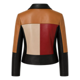 Women’s Colorblock Leather Moto Jacket | Black Red Tan Biker Jacket