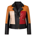 Women’s Colorblock Leather Moto Jacket | Black Red Tan Biker Jacket