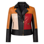 Women’s Colorblock Leather Moto Jacket | Black Red Tan Biker Jacket