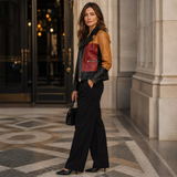 Women’s Colorblock Leather Moto Jacket | Black Red Tan Biker Jacket