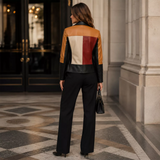 Women’s Colorblock Leather Moto Jacket | Black Red Tan Biker Jacket
