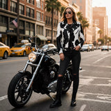 Women's Cowhide Leather Biker Jacket | Real Hair On Western Motorcycle Outerwear