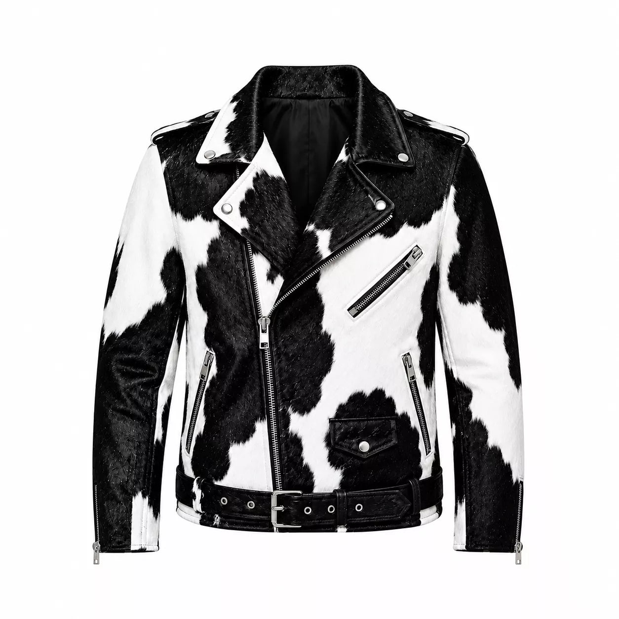 Women's Cowhide Leather Biker Jacket | Real Hair On Western Motorcycle Outerwear