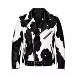 Women's Cowhide Leather Biker Jacket | Real Hair On Western Motorcycle Outerwear