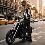 Women's Cowhide Leather Biker Jacket | Real Hair On Western Motorcycle Outerwear