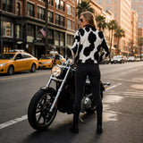 Women's Cowhide Leather Biker Jacket | Real Hair On Western Motorcycle Outerwear