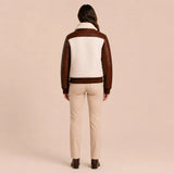 Women's Cream Brown Croc Texture Leather Bomber Jacket