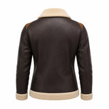 Women's Dark Brown Cream Shearling Leather Bomber Jacket