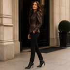 Women’s Dark Brown Leather Blazer | Quilted Lapel Tailored Jacket