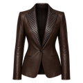 Women’s Dark Brown Leather Blazer | Quilted Lapel Tailored Jacket