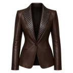 Women’s Dark Brown Leather Blazer | Quilted Lapel Tailored Jacket