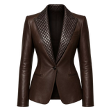 Women’s Dark Brown Leather Blazer | Quilted Lapel Tailored Jacket