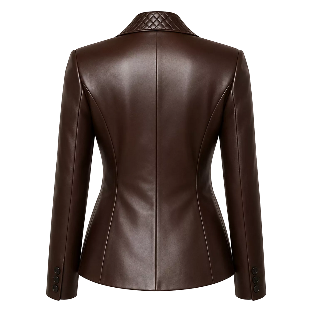 Women’s Dark Brown Leather Blazer | Quilted Lapel Tailored Jacket