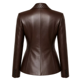 Women’s Dark Brown Leather Blazer | Quilted Lapel Tailored Jacket