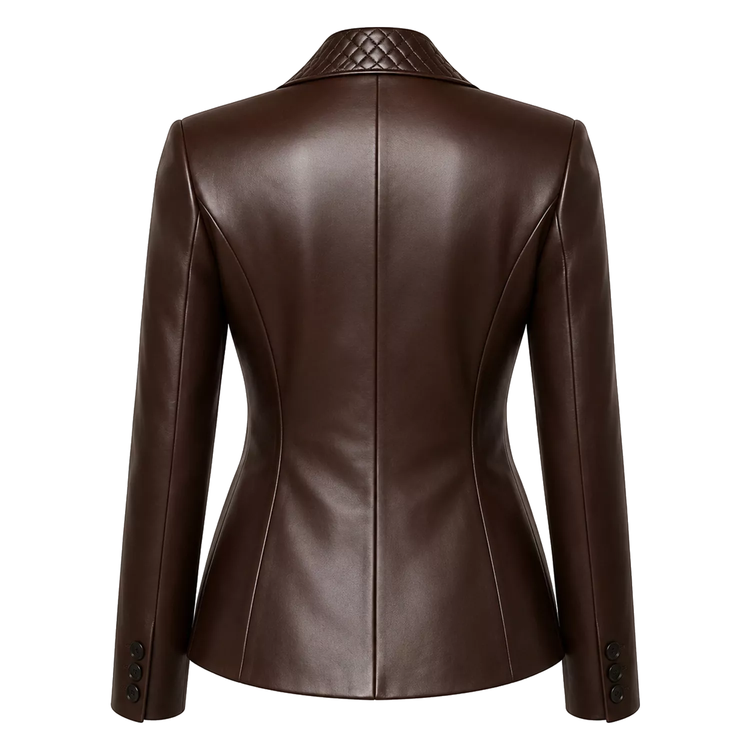 Women’s Dark Brown Leather Blazer | Quilted Lapel Tailored Jacket