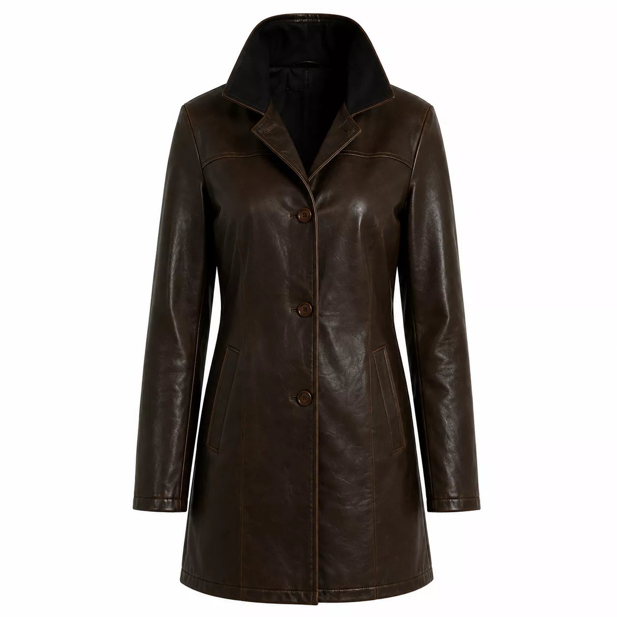 Women’s Dark Brown Leather Car Coat | Classic Long Jacket
