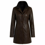 Women’s Dark Brown Leather Car Coat | Classic Long Jacket