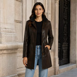 Women’s Dark Brown Leather Car Coat | Classic Long Jacket