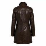 Women’s Dark Brown Leather Car Coat | Classic Long Jacket