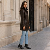 Women’s Dark Brown Leather Car Coat | Classic Long Jacket