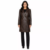 Women’s Dark Brown Leather Double-Breasted Coat | Tailored Longline Trench