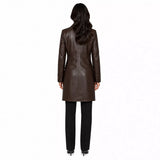 Women’s Dark Brown Leather Double-Breasted Coat | Tailored Longline Trench