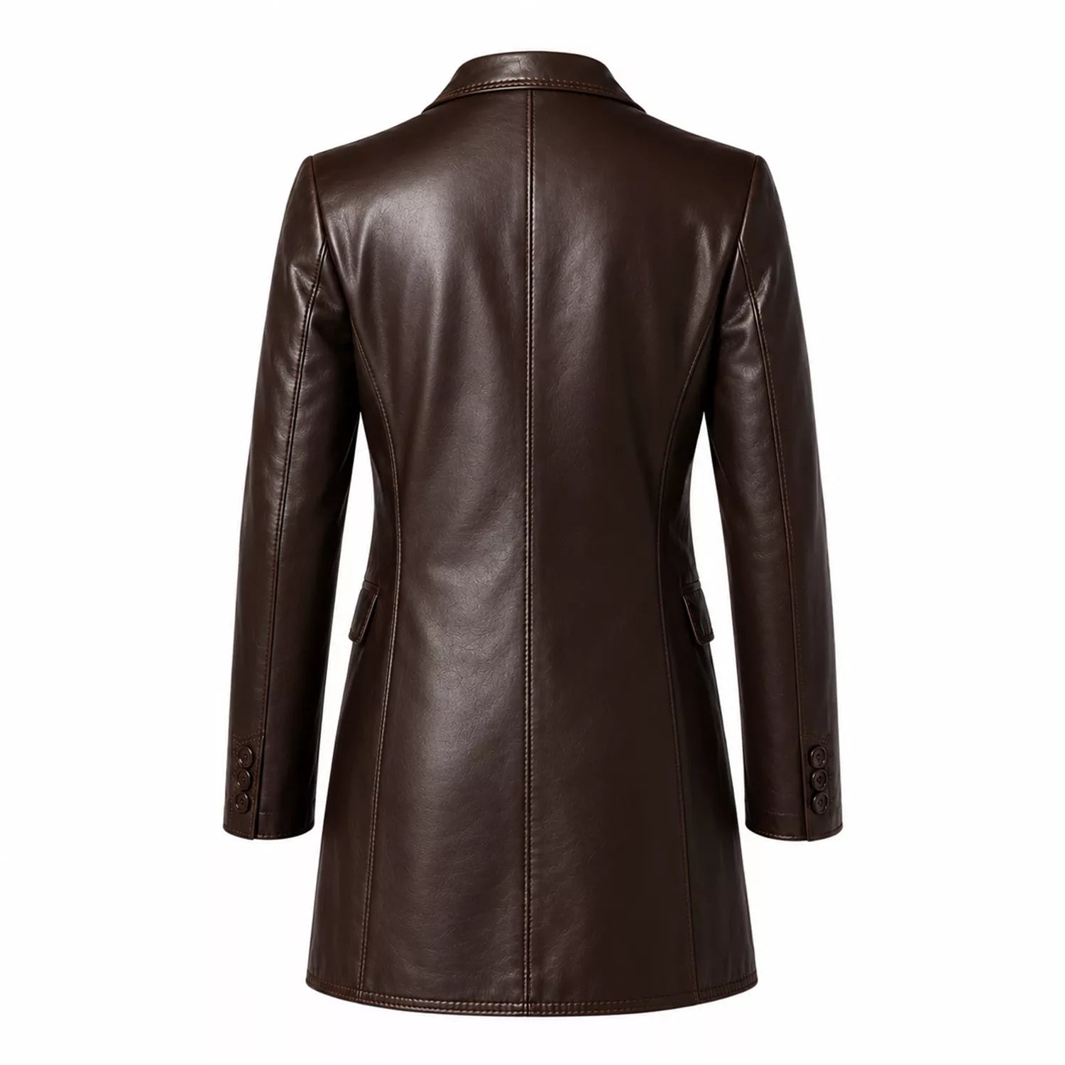 Women’s Dark Brown Leather Double-Breasted Coat | Tailored Longline Trench