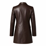 Women’s Dark Brown Leather Double-Breasted Coat | Tailored Longline Trench